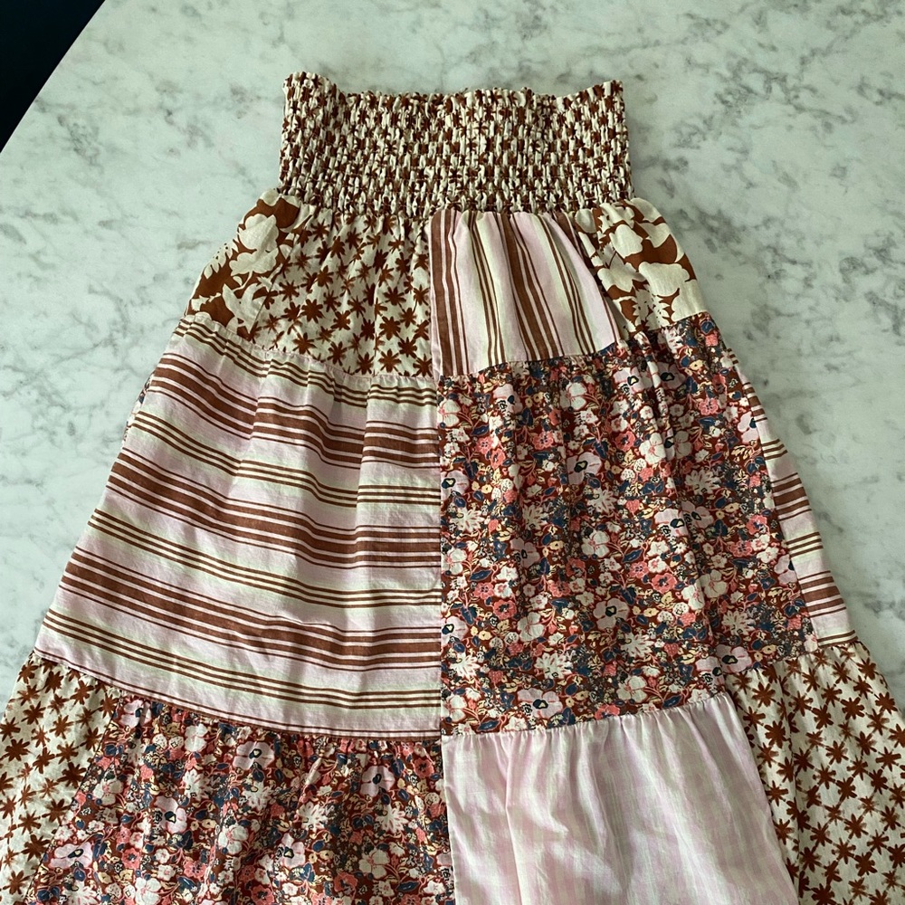 Patchwork midi high-rise cotton skirt